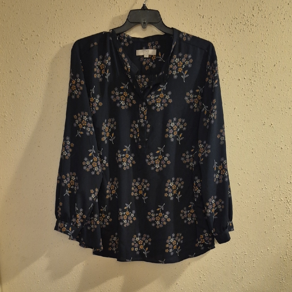 LOFT Navy Floral Blouse